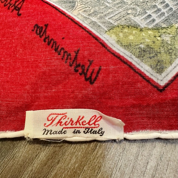 Vintage THIRKELL London Landmark Themed Red Square 25” Scarf - Picture 12 of 12